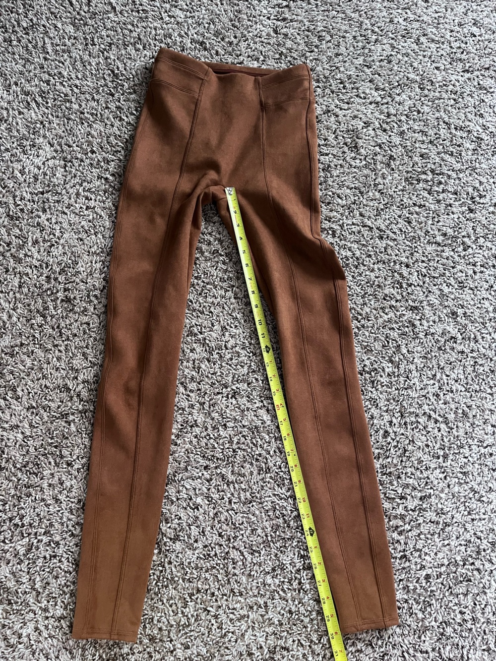 Spanx Faux Suede Leggings Cognac Brown High Rise Seamed XS Tall Skinny Pants - Picture 6 of 6